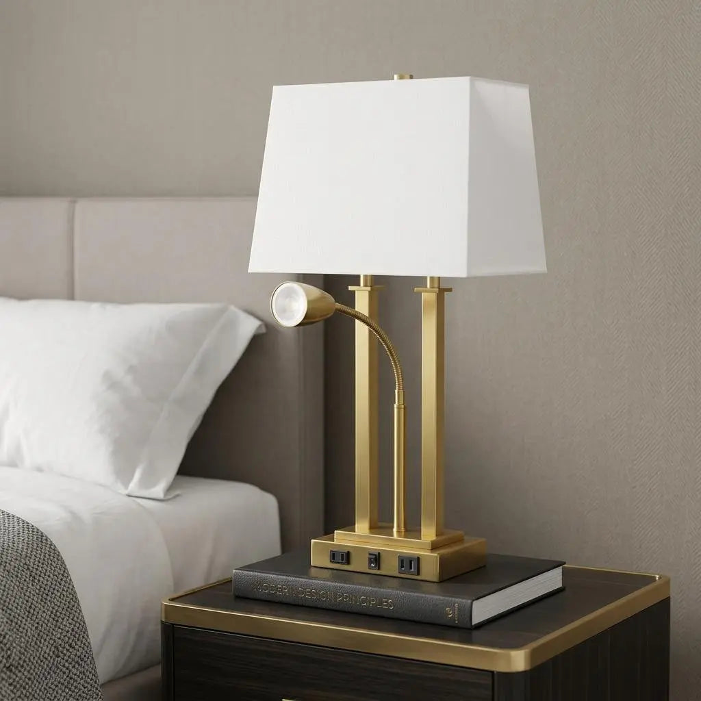 24" Gold Swing Arm Novelty Table Lamp With Shade Homeroots Lighting