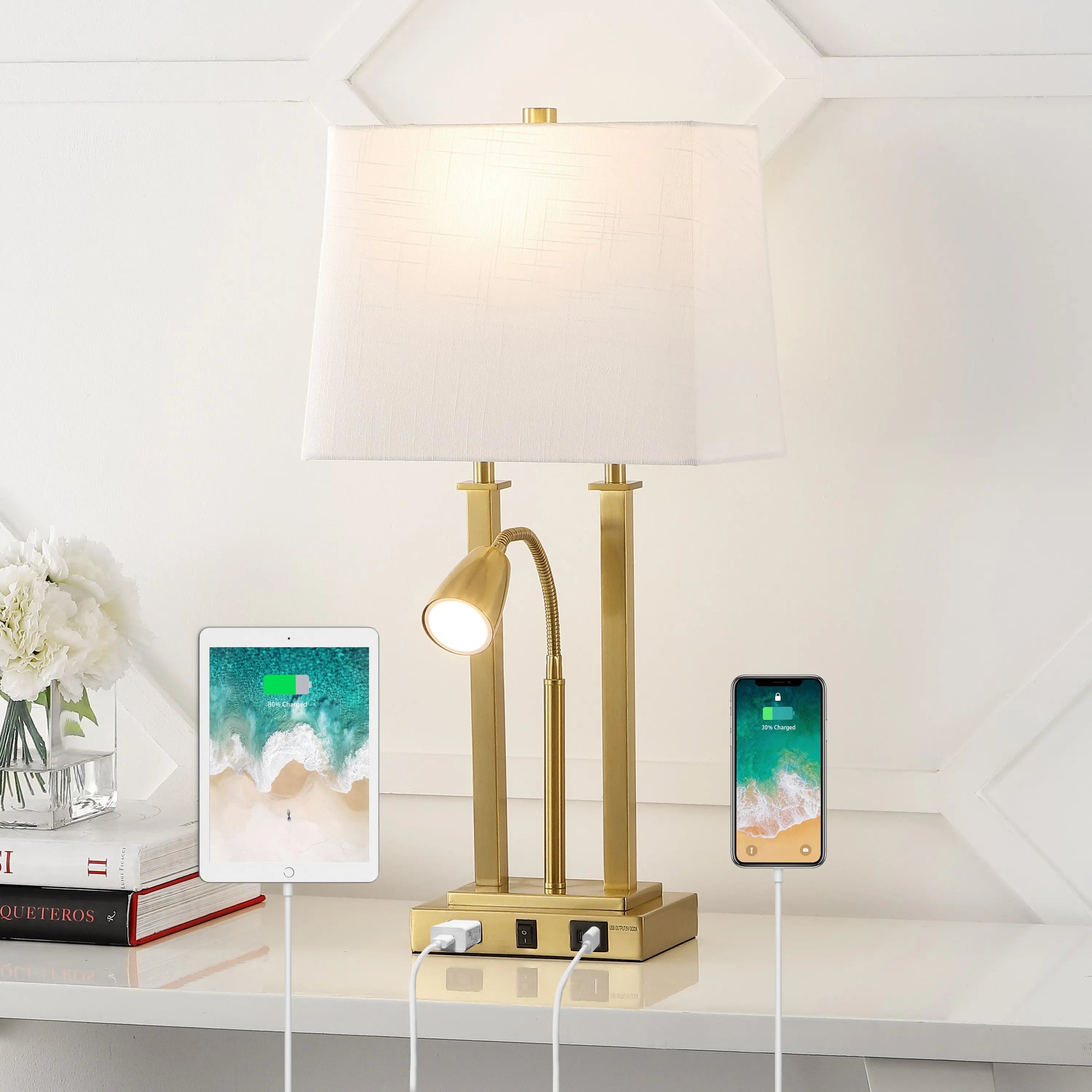 24" Gold Swing Arm Novelty Table Lamp With Shade Homeroots Lighting