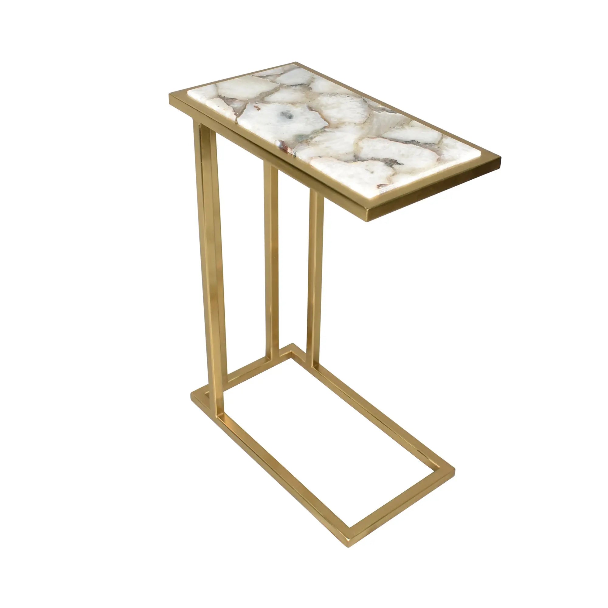 24" Gold and Ivory Marble and Iron End Table Homeroots Living Room