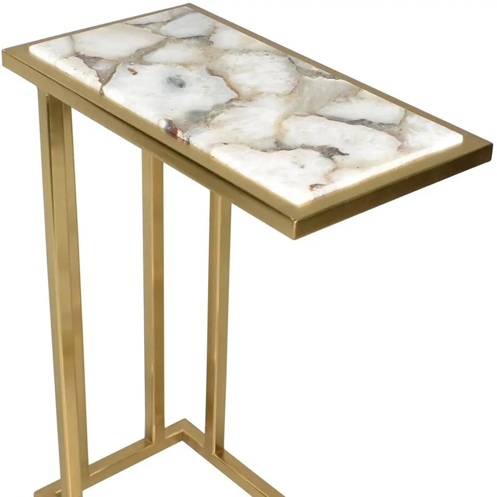 24" Gold and Ivory Marble and Iron End Table Homeroots Living Room
