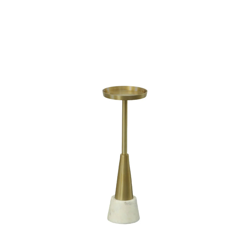 24" Gold and White Metal Round Pedestal End Table Homeroots Living Room