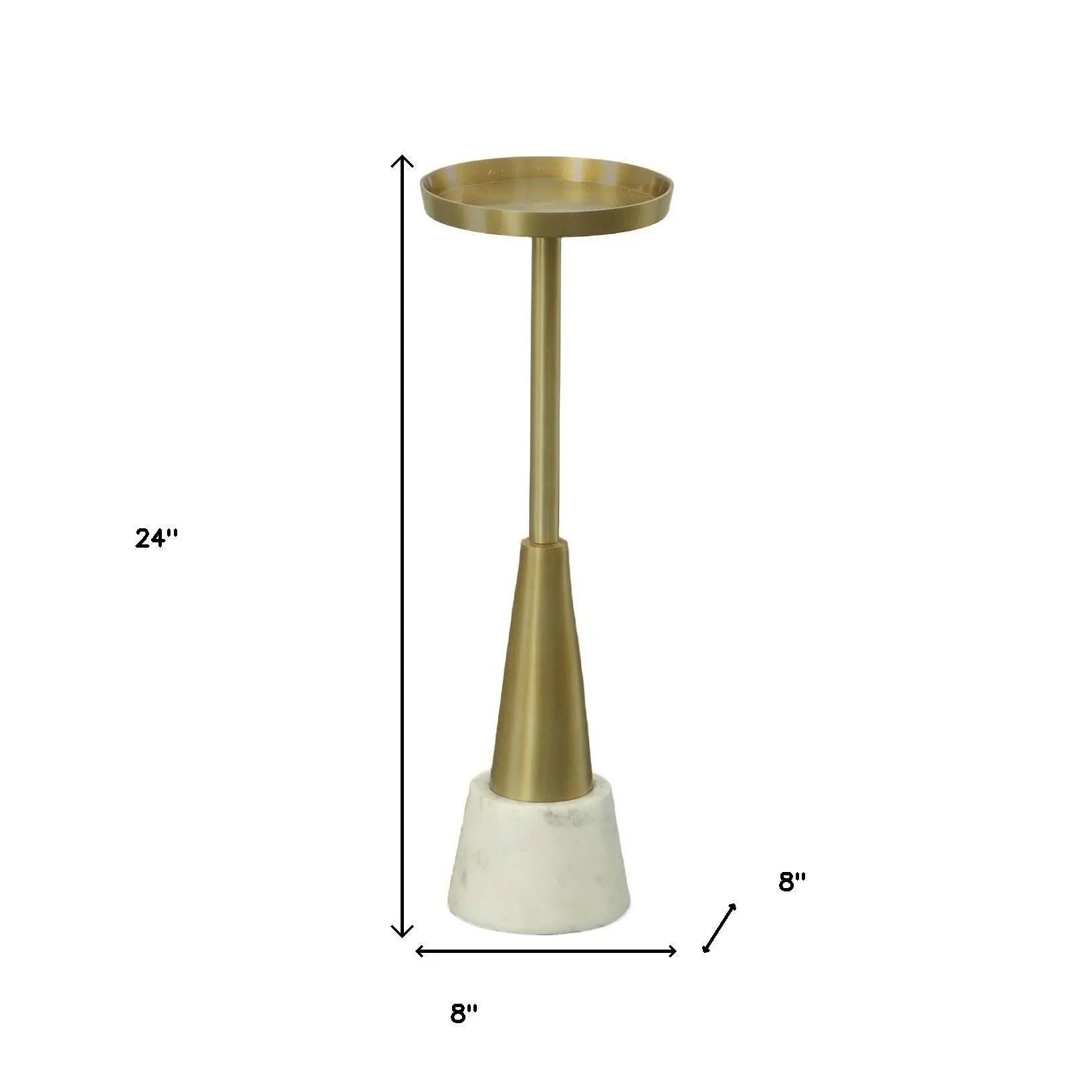 24" Gold and White Metal Round Pedestal End Table Homeroots Living Room