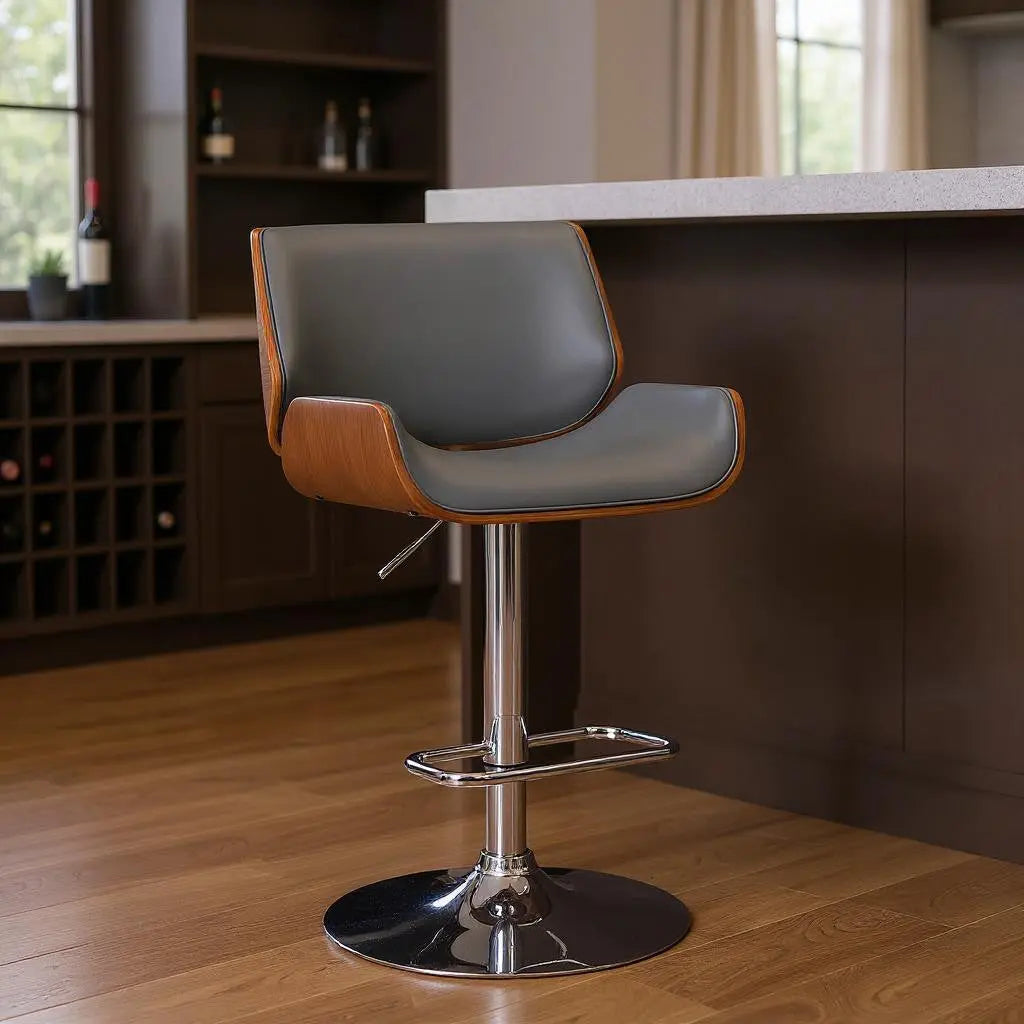 24" Gray And Silver Iron Swivel Low Back Adjustable Height Bar Chair - GreatEagleInc