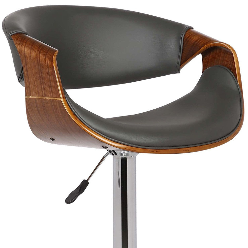 24" Gray And Silver Solid Wood Swivel Low Back Adjustable Height Bar Chair - GreatEagleInc