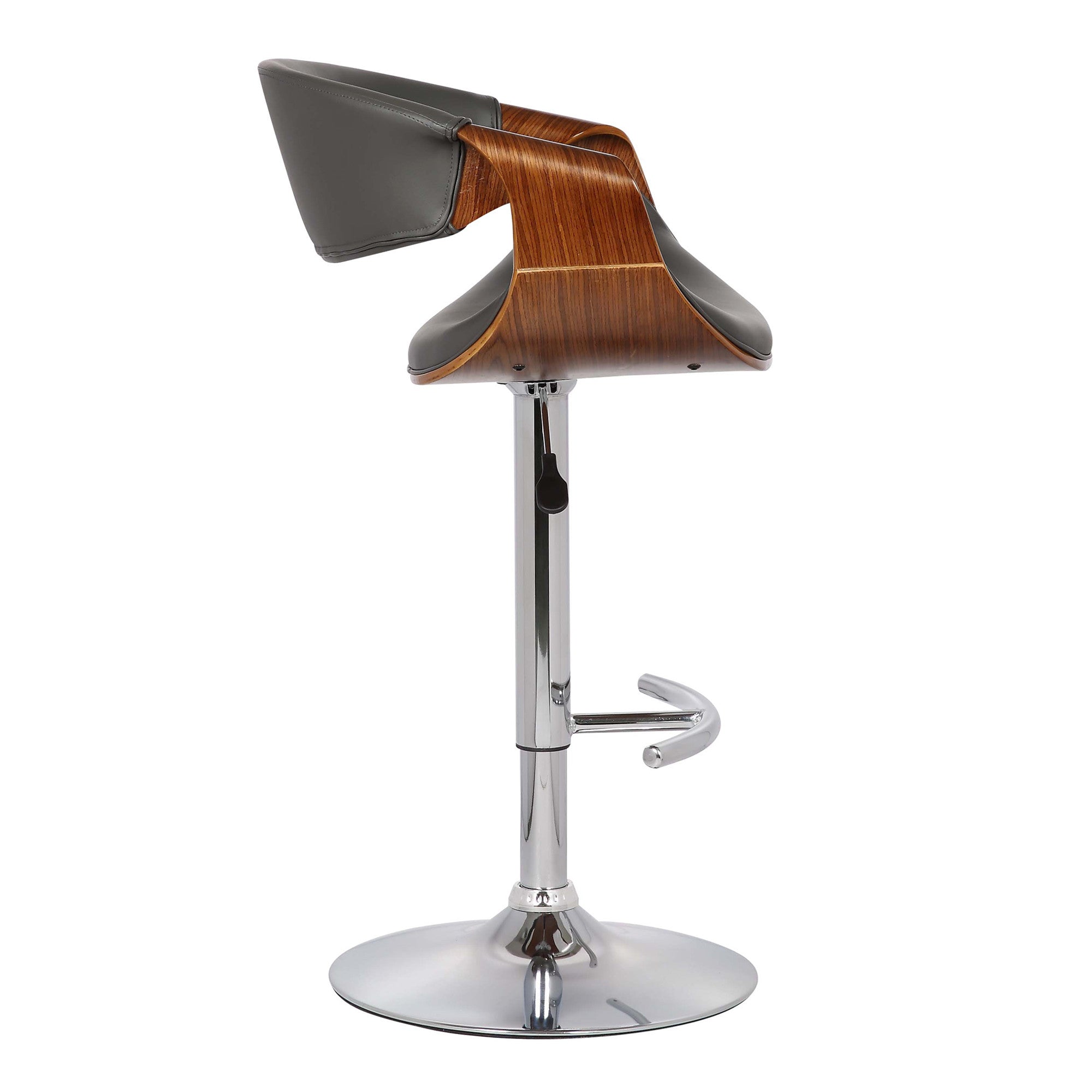 24" Gray And Silver Solid Wood Swivel Low Back Adjustable Height Bar Chair - GreatEagleInc