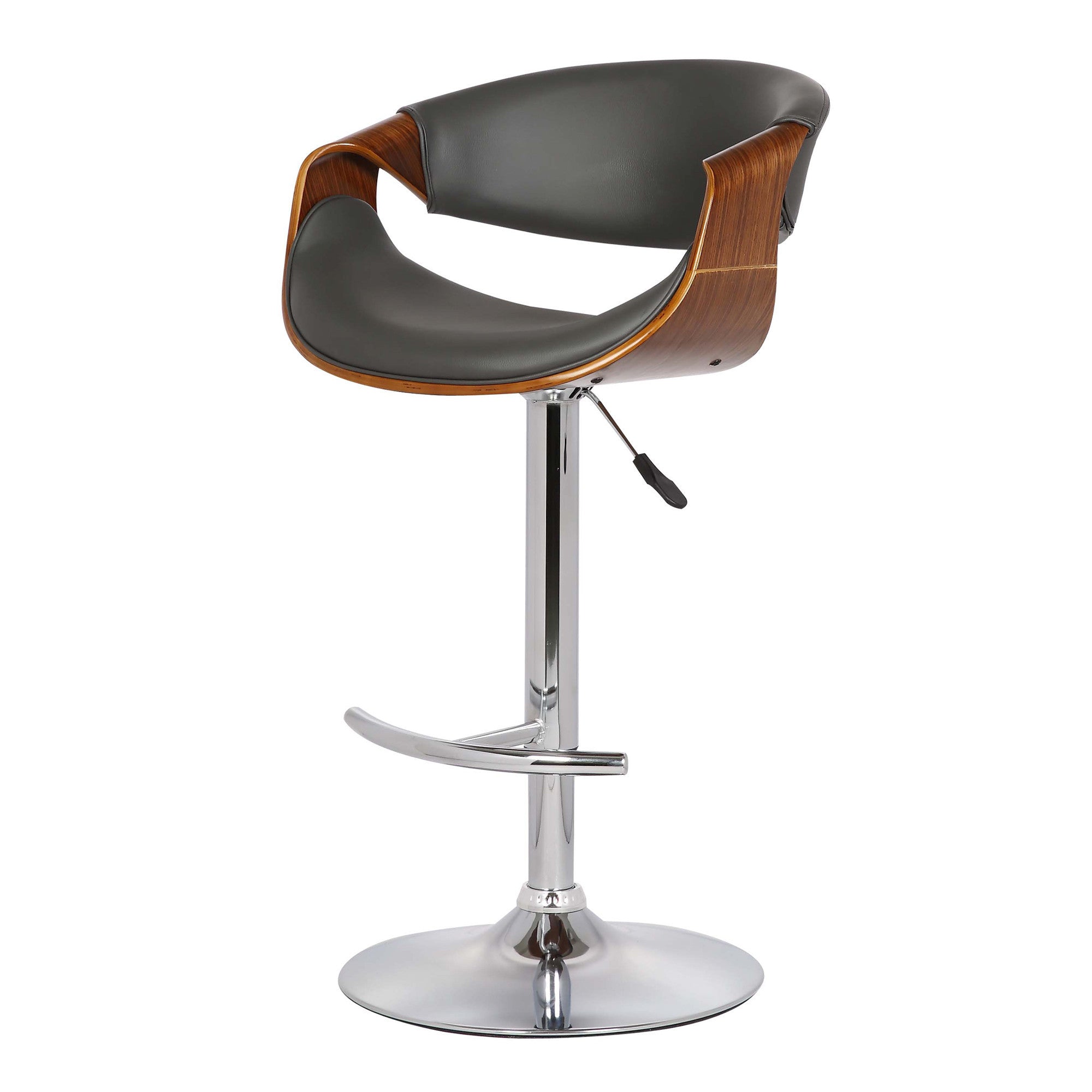 24" Gray And Silver Solid Wood Swivel Low Back Adjustable Height Bar Chair - GreatEagleInc