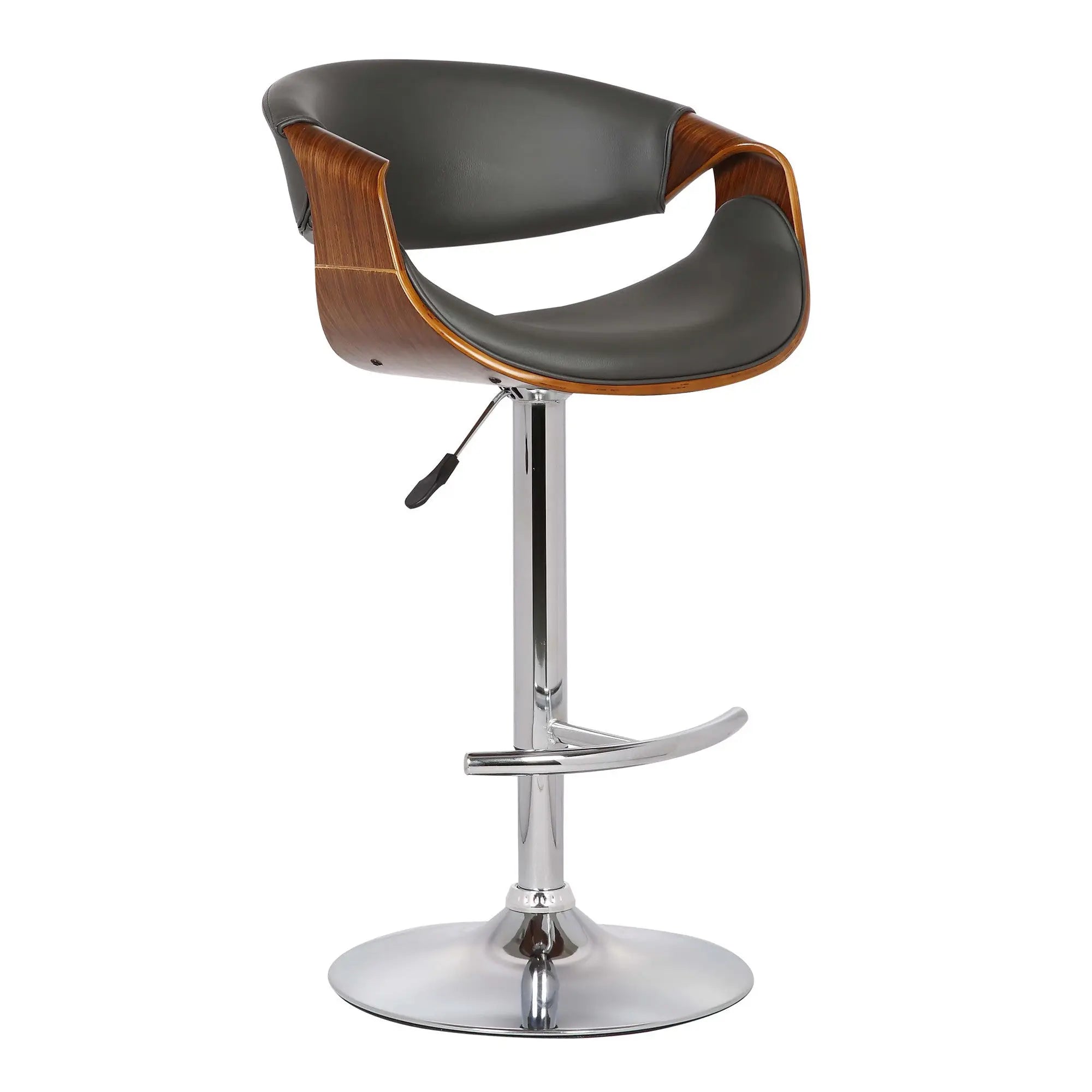 24" Gray And Silver Solid Wood Swivel Low Back Adjustable Height Bar Chair - GreatEagleInc