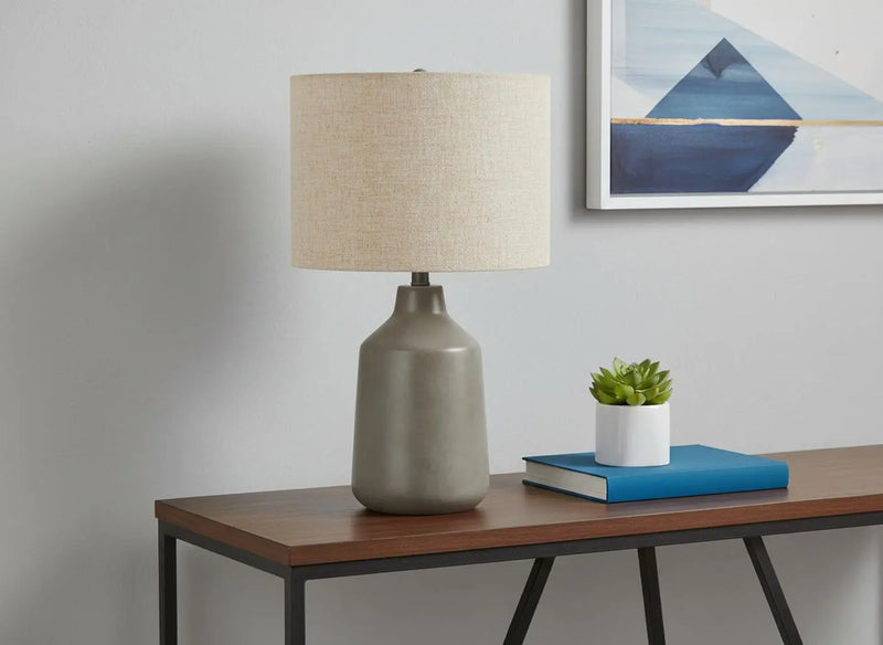 24" Gray Concrete Urn Table Lamp With Beige Drum Shade Homeroots Lighting