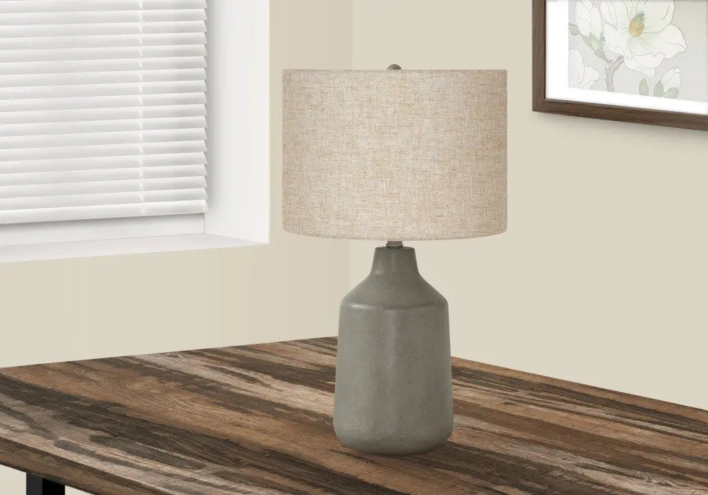 24" Gray Concrete Urn Table Lamp With Beige Drum Shade Homeroots Lighting
