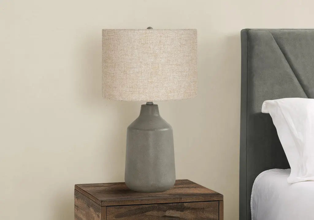 24" Gray Concrete Urn Table Lamp With Beige Drum Shade Homeroots Lighting