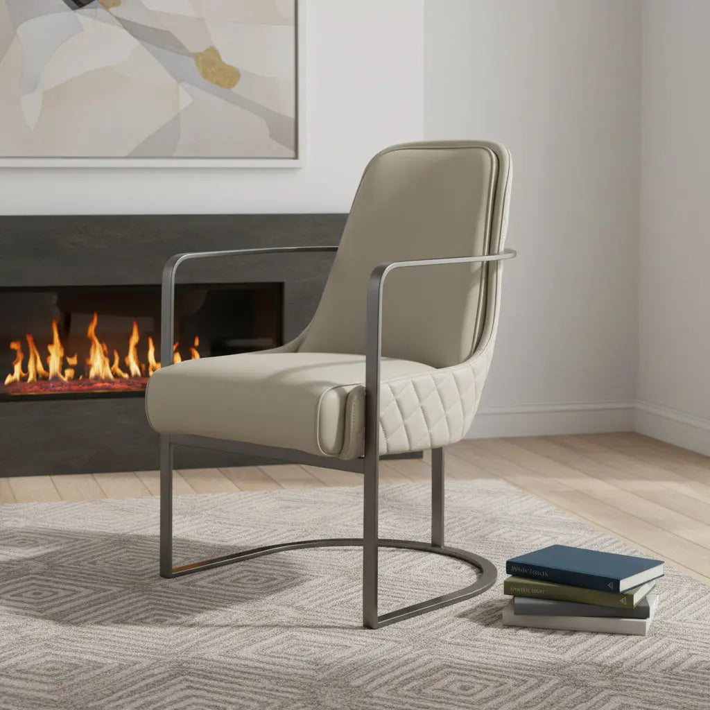 24" Gray Faux Leather and Metal Lounge Chair Homeroots Living Room