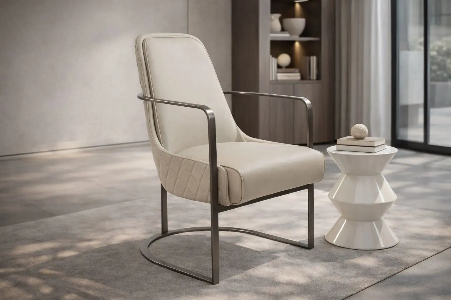 24" Gray Faux Leather and Metal Lounge Chair Homeroots Living Room