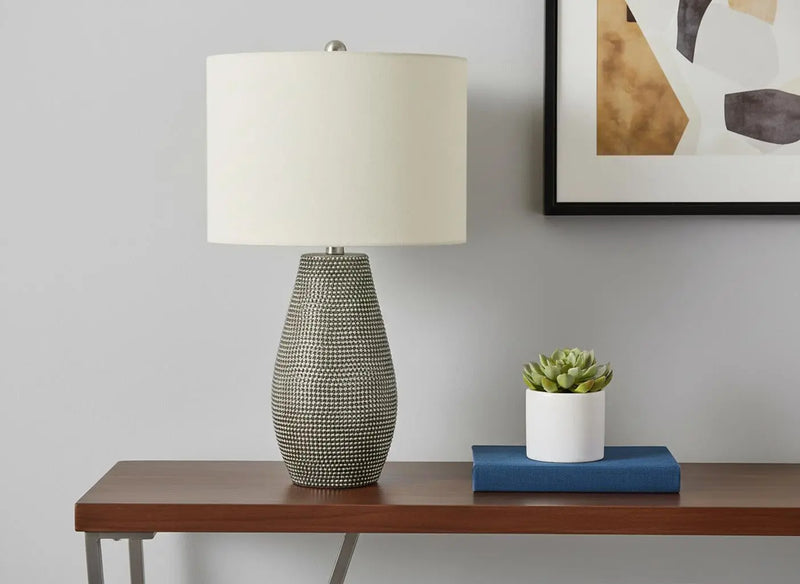 24" Gray Round Table Lamp With Ivory Drum Shade Homeroots Lighting
