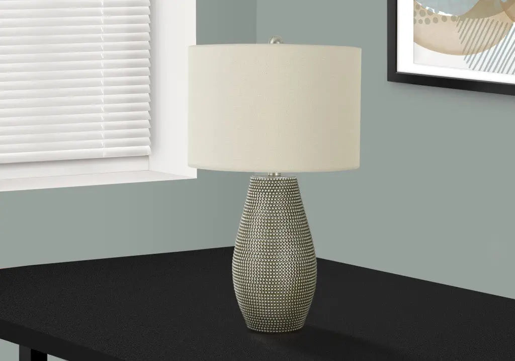 24" Gray Round Table Lamp With Ivory Drum Shade Homeroots Lighting