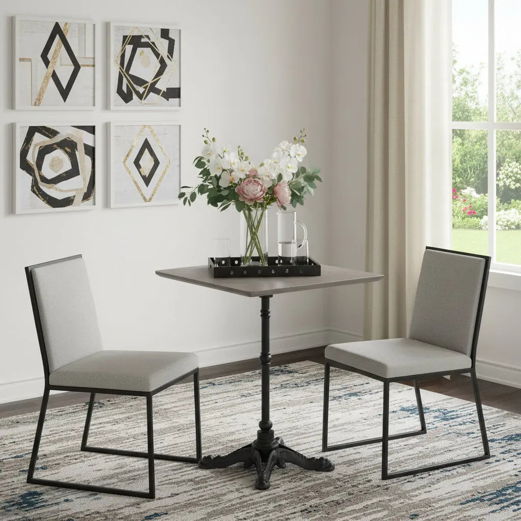 24" Gray and Black Wood And Aluminum Indoor Outdoor Pedestal Base Round Top Dining Table Homeroots Outdoor