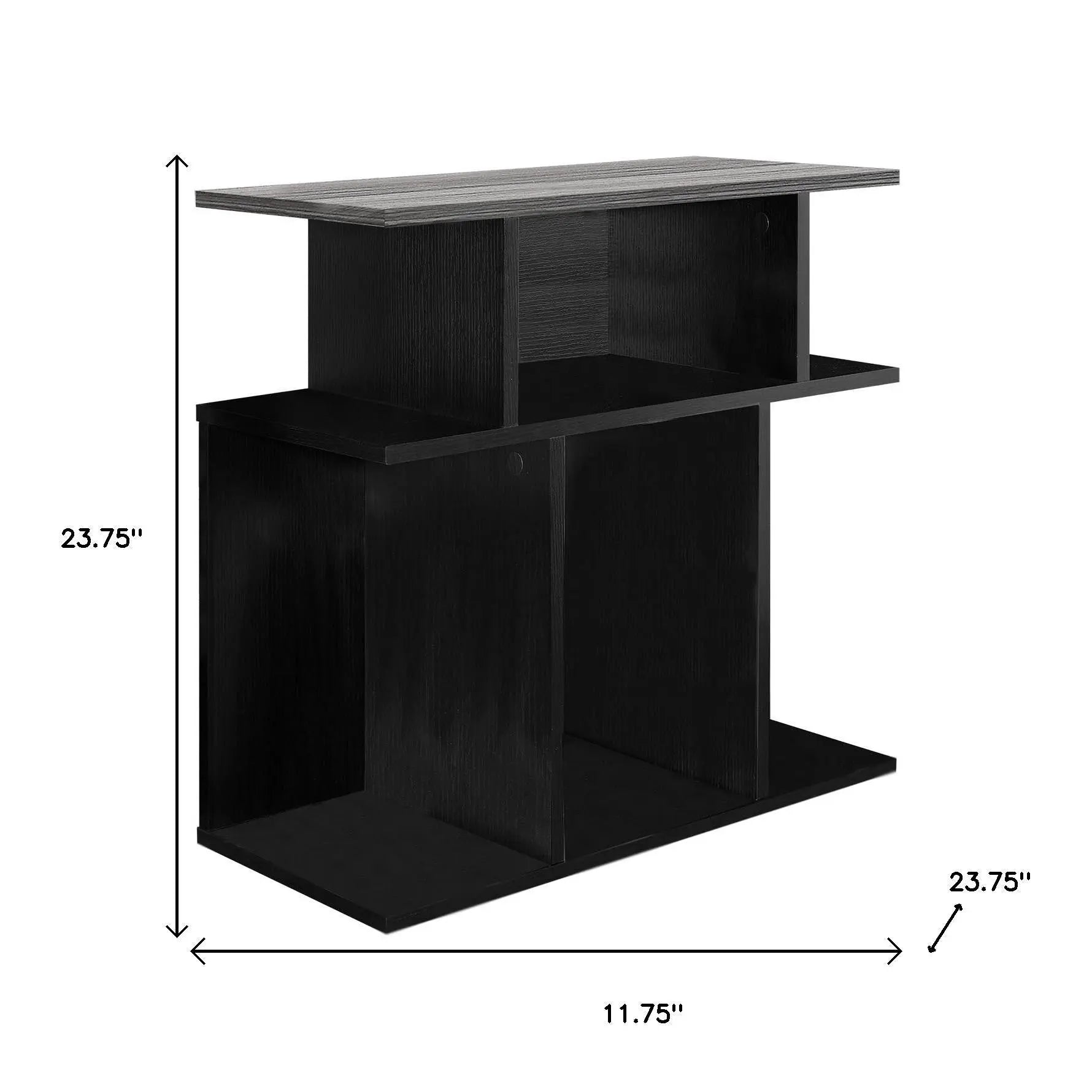 24" Gray and Black Wood Floor Shelf End Table With 6 Homeroots Living Room