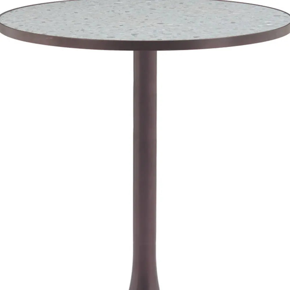 24" Gray and Bronze Wood and Steel Pedestal Base Round Top Dining Table Homeroots Kitchen & Dining