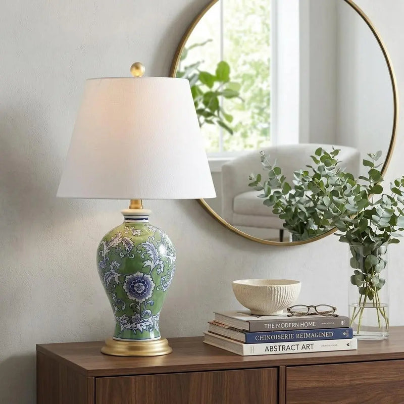 24" Green And Gold Urn Table Lamp With Empire Shade Homeroots Lighting