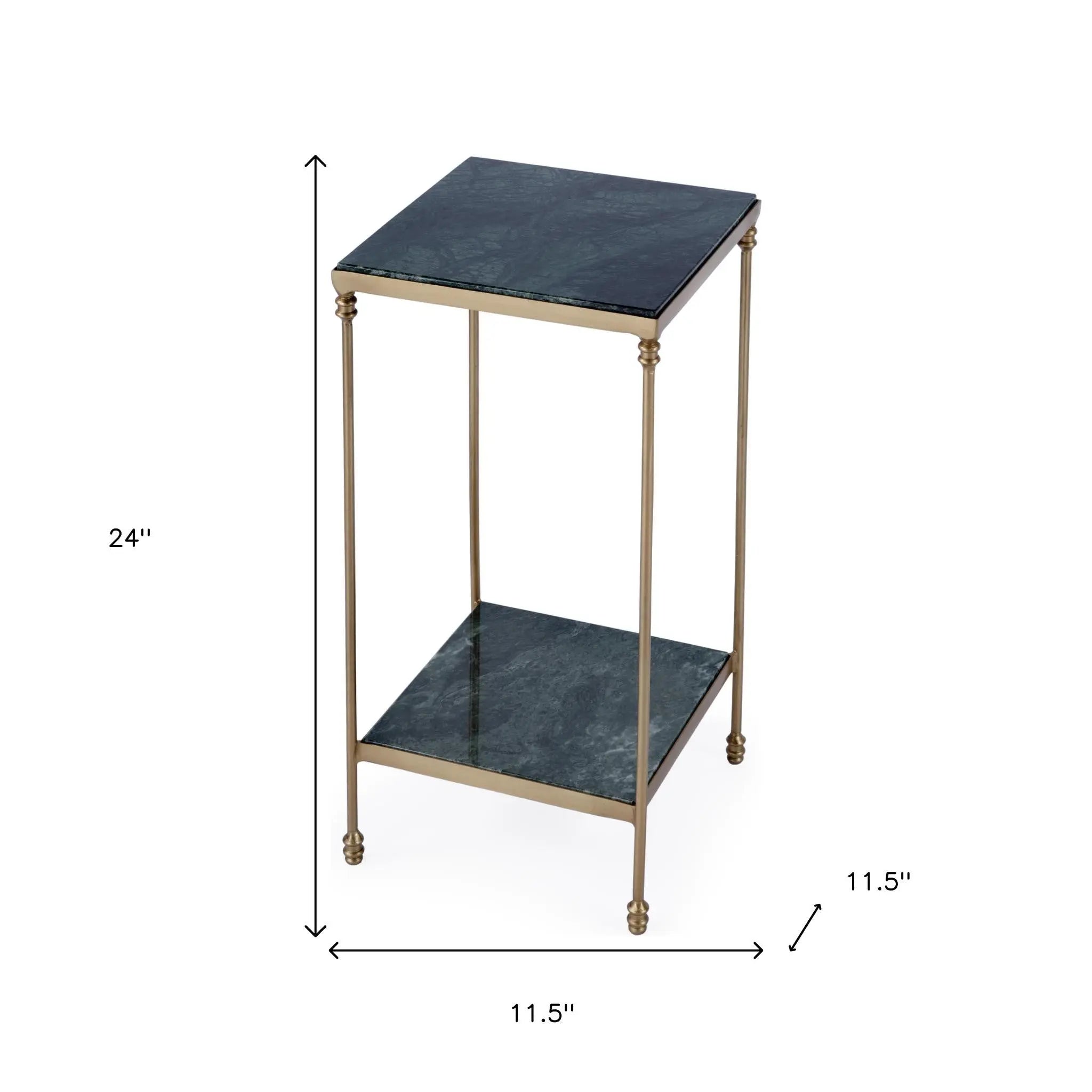 24" Green and Gold Marble and Iron Square End Table With Shelf - GreatEagleInc