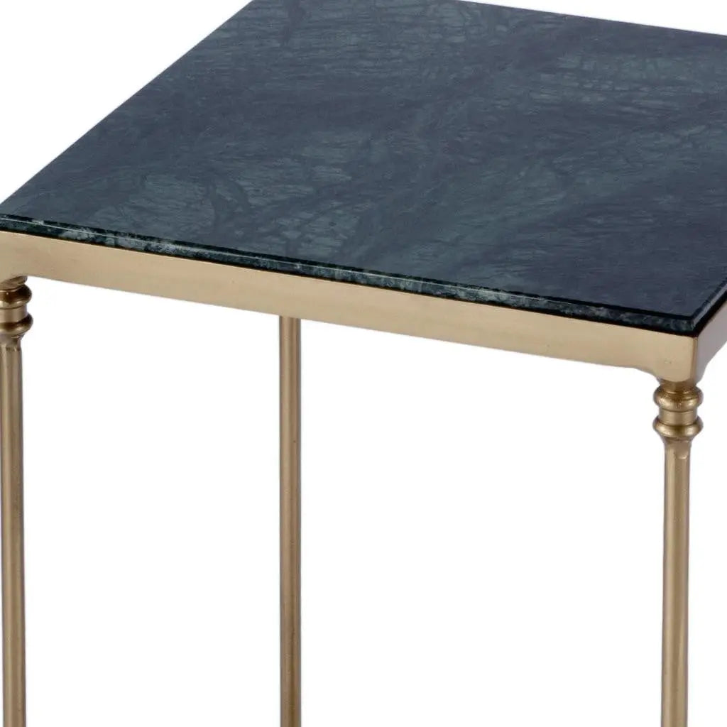 24" Green and Gold Marble and Iron Square End Table With Shelf - GreatEagleInc