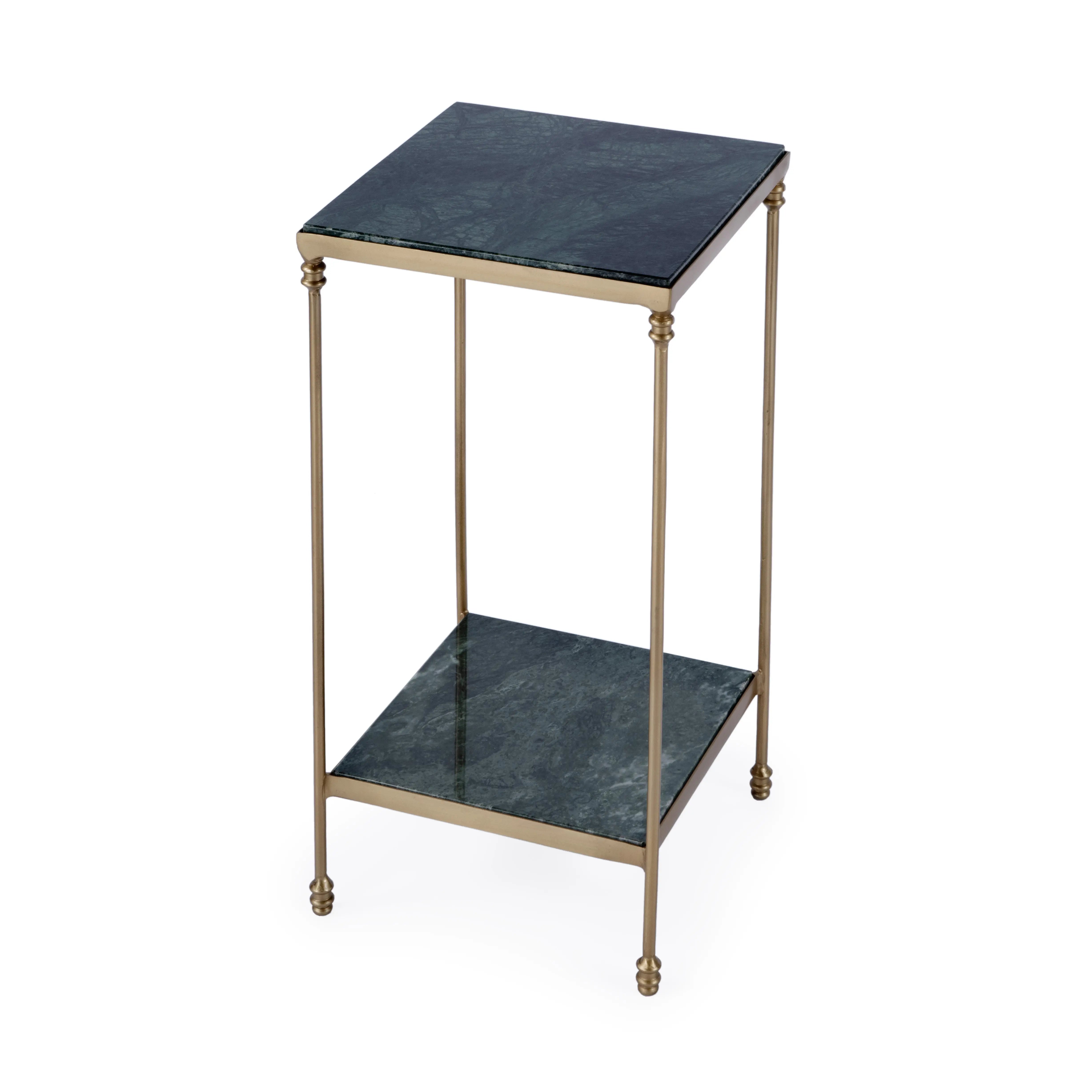 24" Green and Gold Marble and Iron Square End Table With Shelf - GreatEagleInc