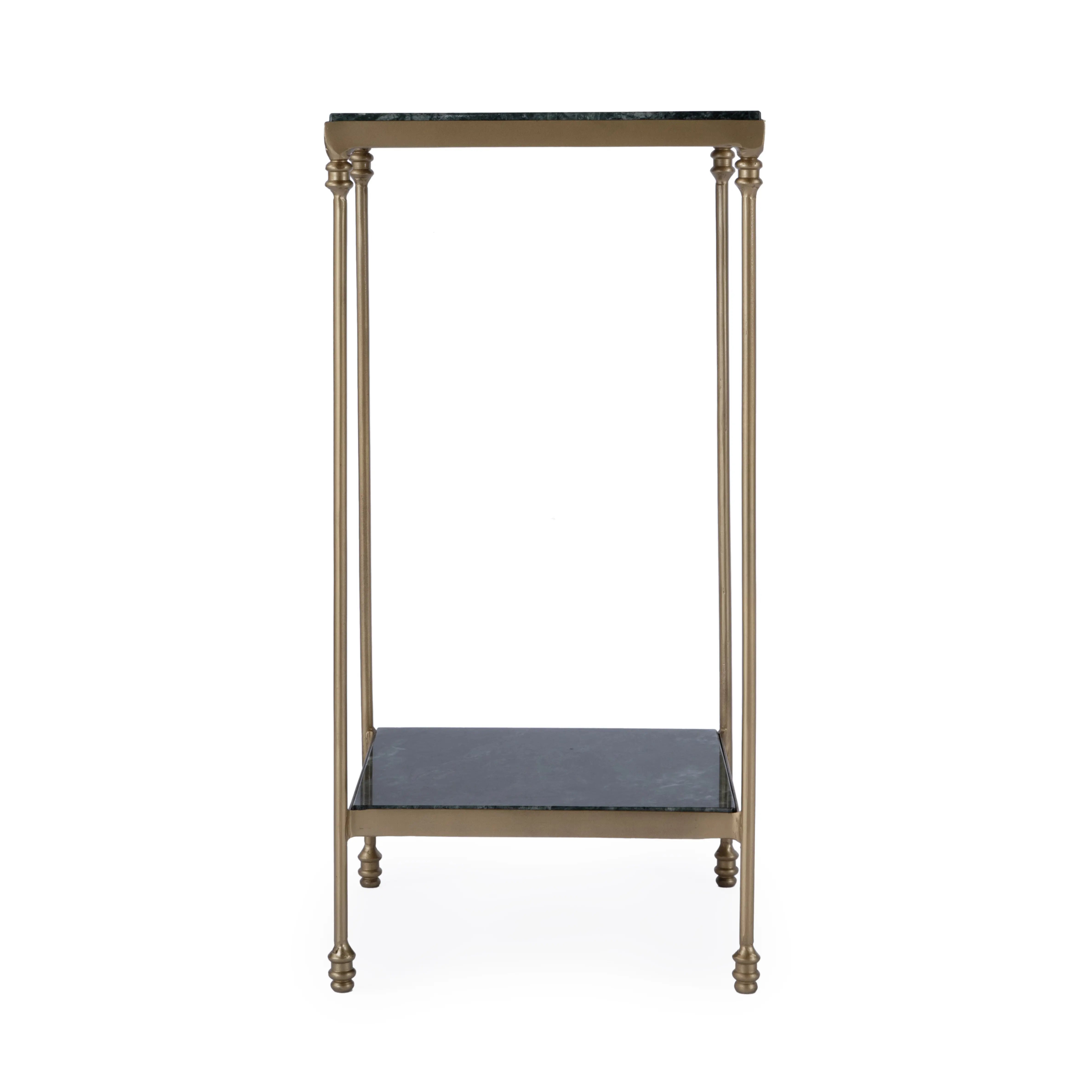 24" Green and Gold Marble and Iron Square End Table With Shelf - GreatEagleInc