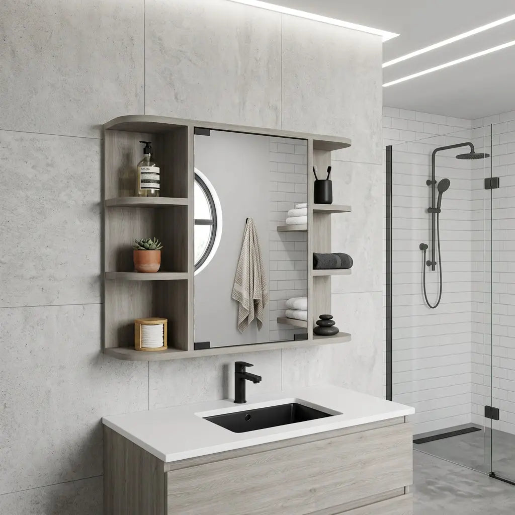 24" Light Gray Wood Floating Double Door Bathroom Vanity And Medicine Cabinet With Mirror Homeroots Bed & Bath