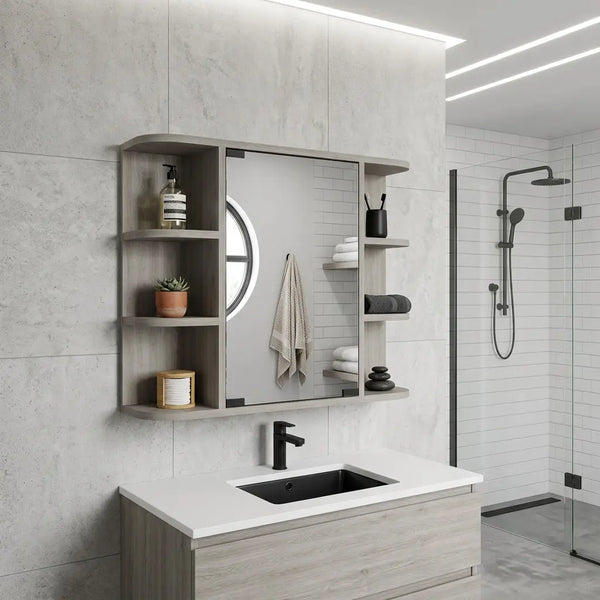 24" Light Gray Wood Floating Double Door Bathroom Vanity And Medicine Cabinet With Mirror Homeroots Bed & Bath