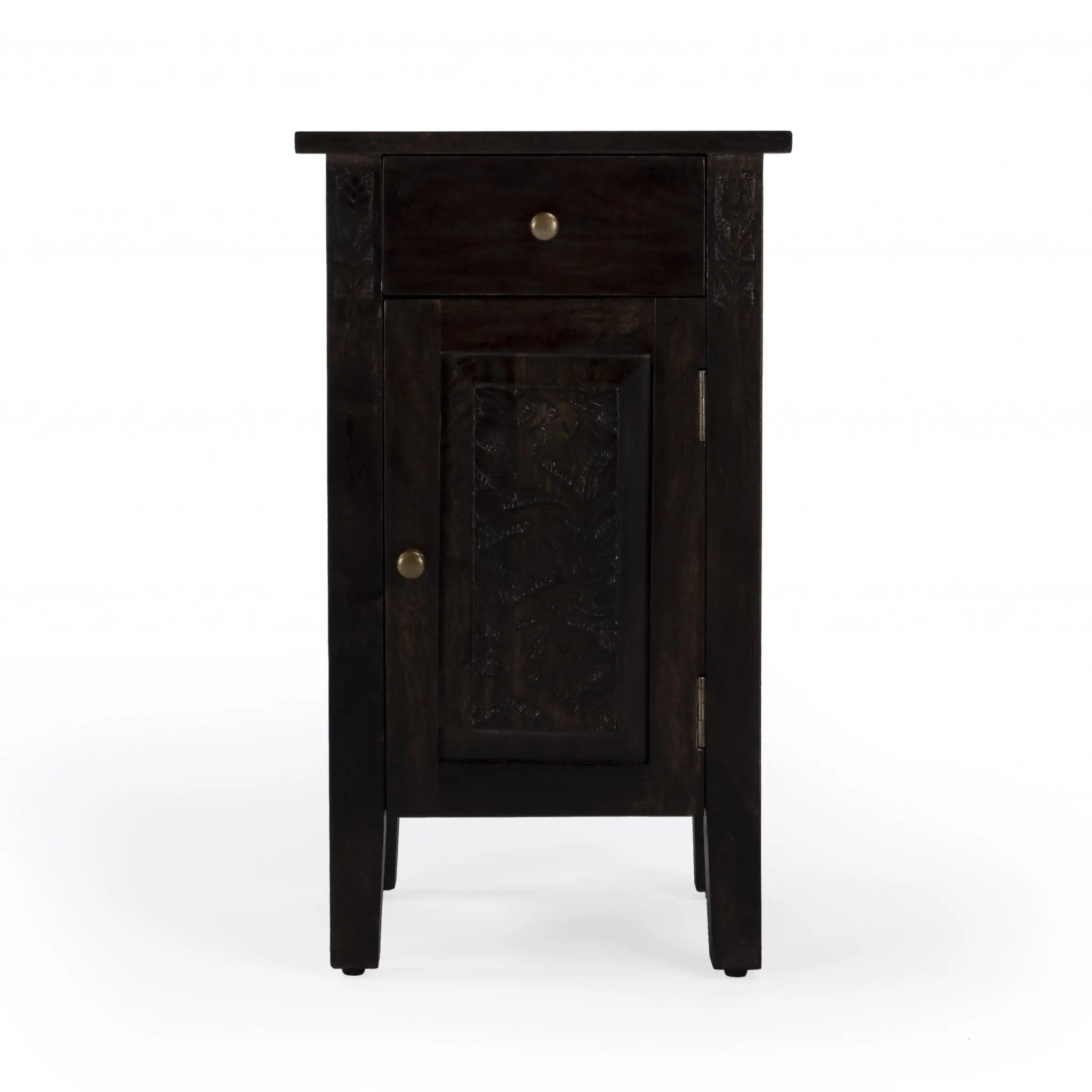 24" Natural Brown Solid Wood End Table With Door and Drawer Homeroots Living Room