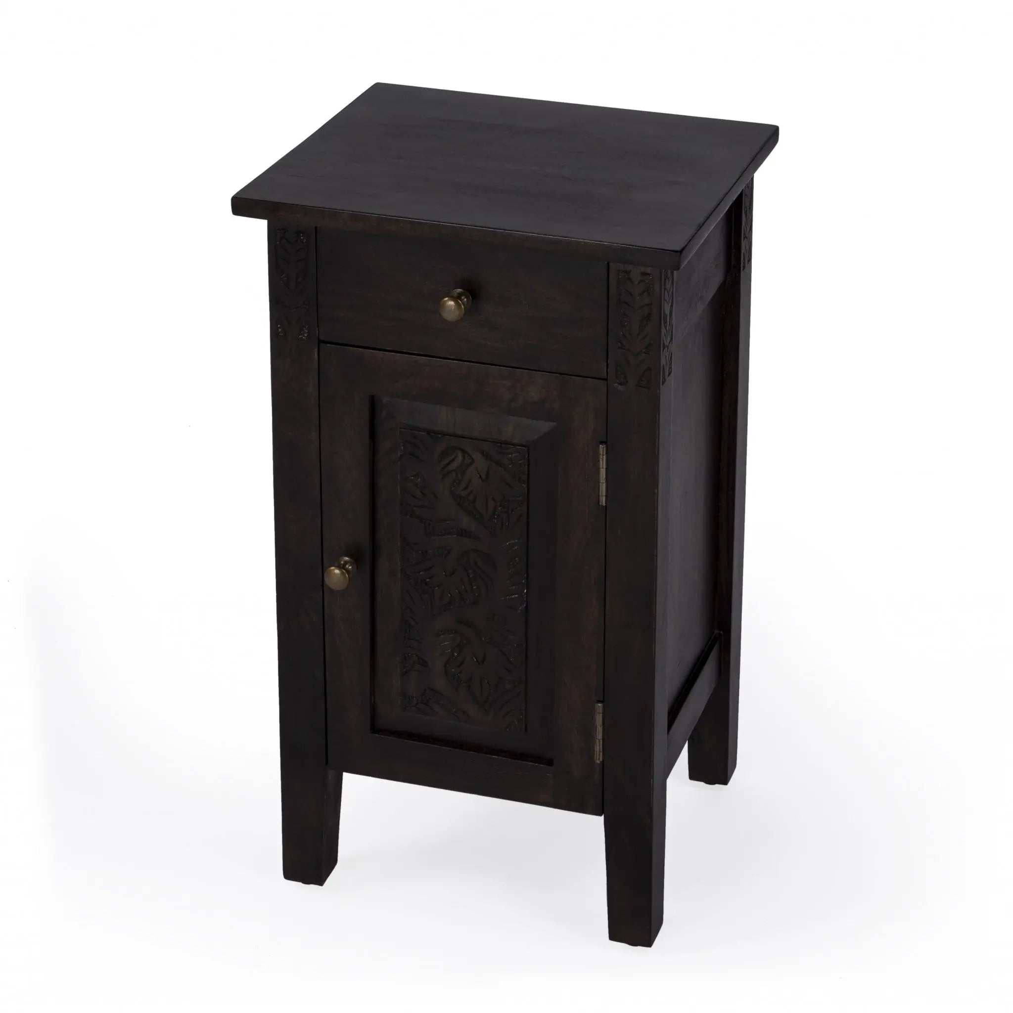 24" Natural Brown Solid Wood End Table With Door and Drawer Homeroots Living Room