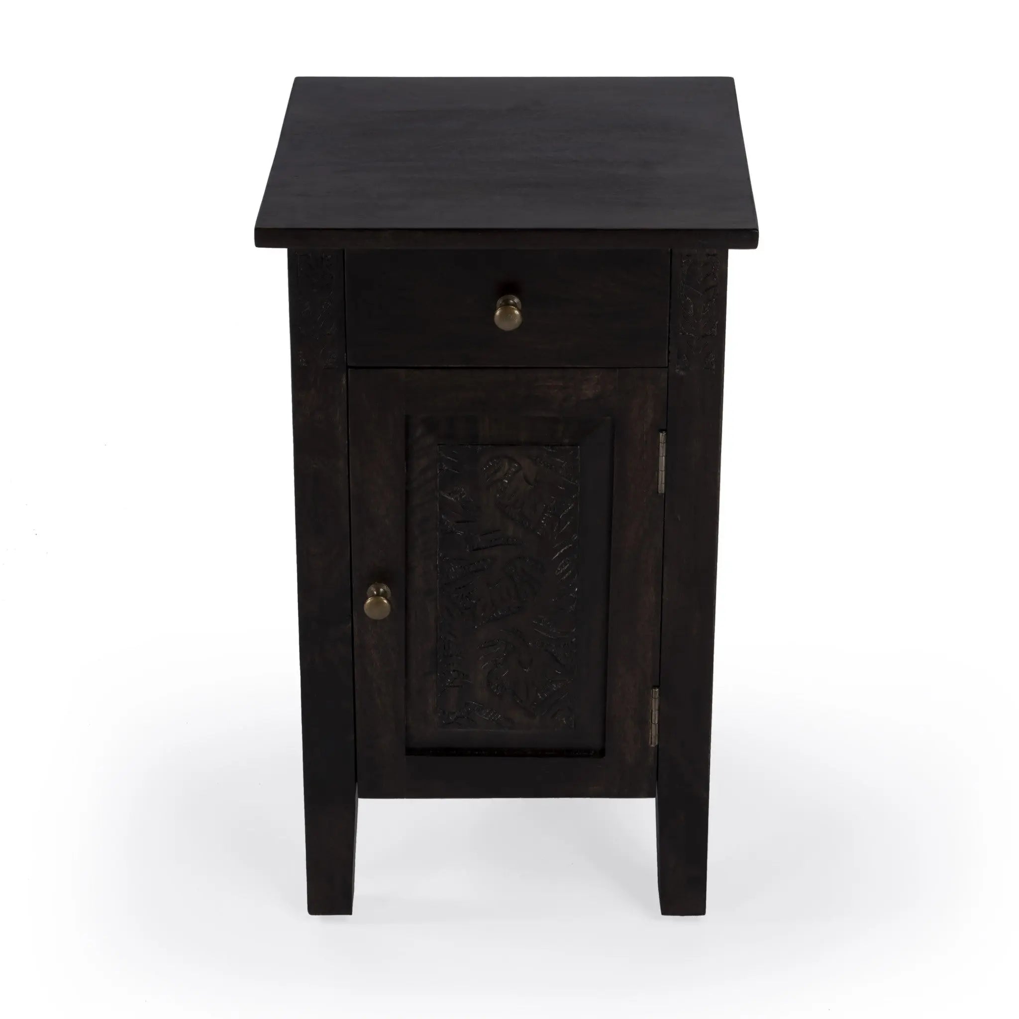 24" Natural Brown Solid Wood End Table With Door and Drawer Homeroots Living Room
