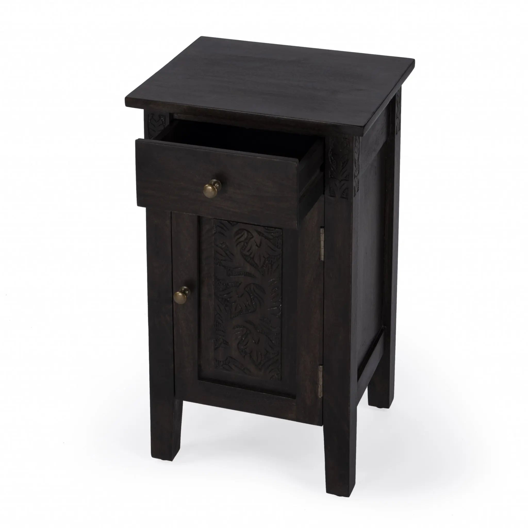 24" Natural Brown Solid Wood End Table With Door and Drawer Homeroots Living Room