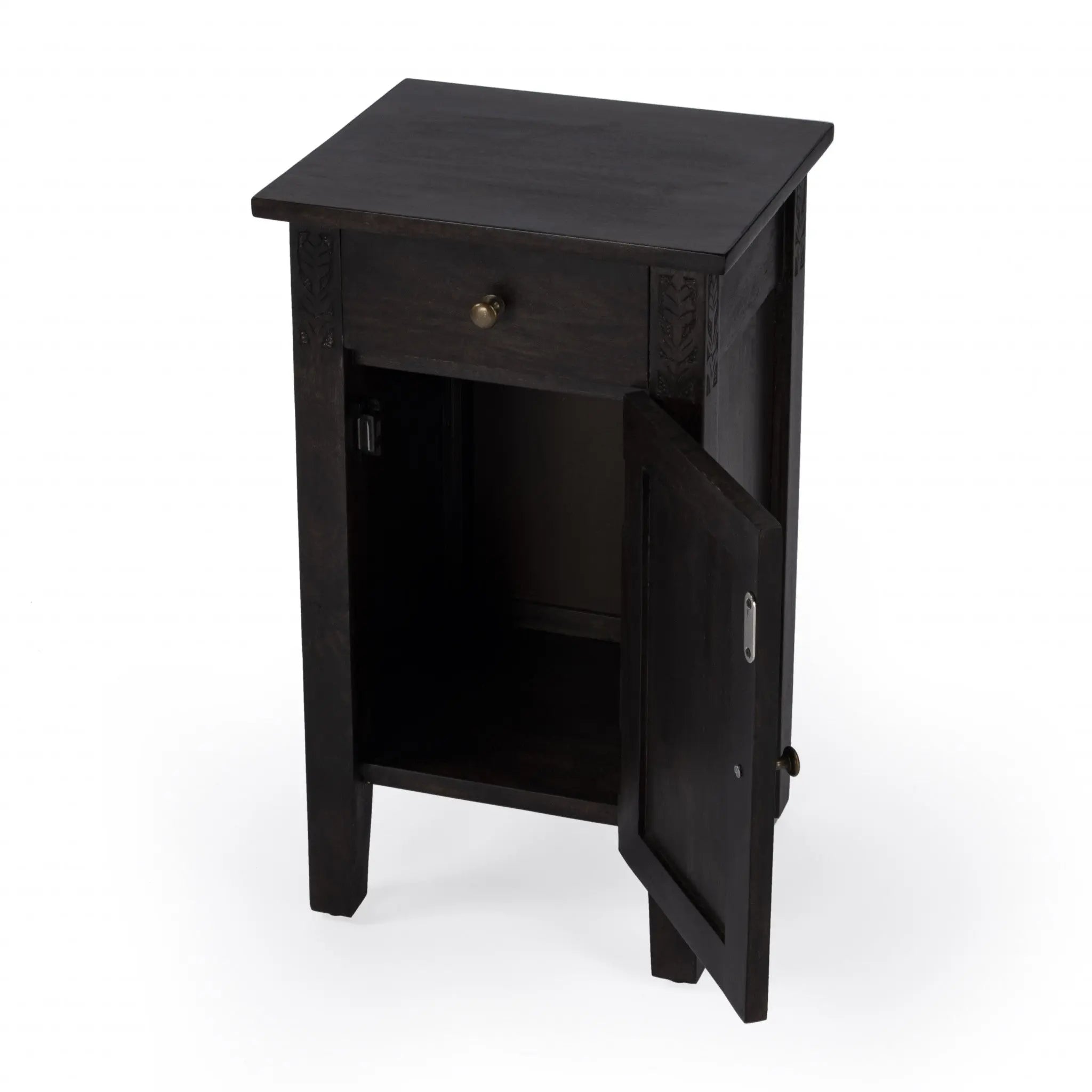 24" Natural Brown Solid Wood End Table With Door and Drawer Homeroots Living Room