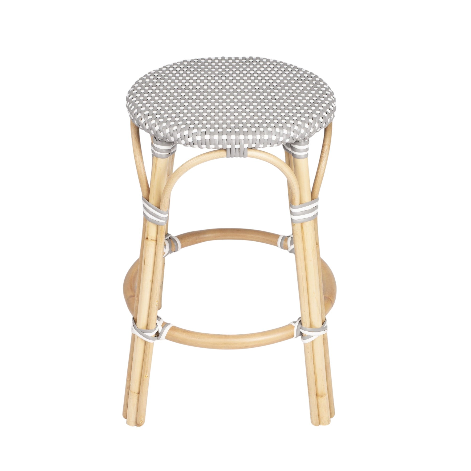 24" Natural Gray And Heavy Duty Plastic and Rattan Backless Counter Height Bar Chair - GreatEagleInc