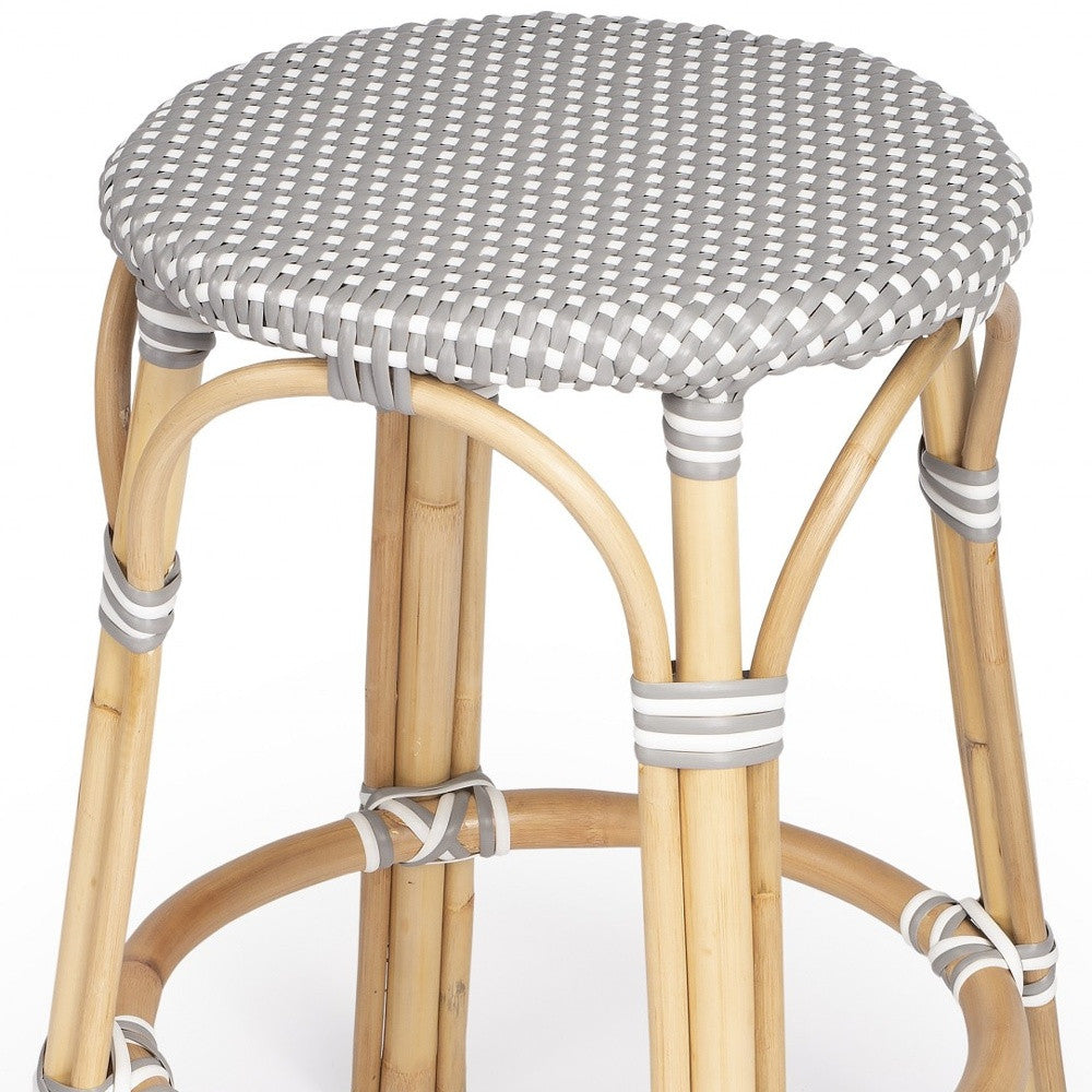 24" Natural Gray And Heavy Duty Plastic and Rattan Backless Counter Height Bar Chair - GreatEagleInc