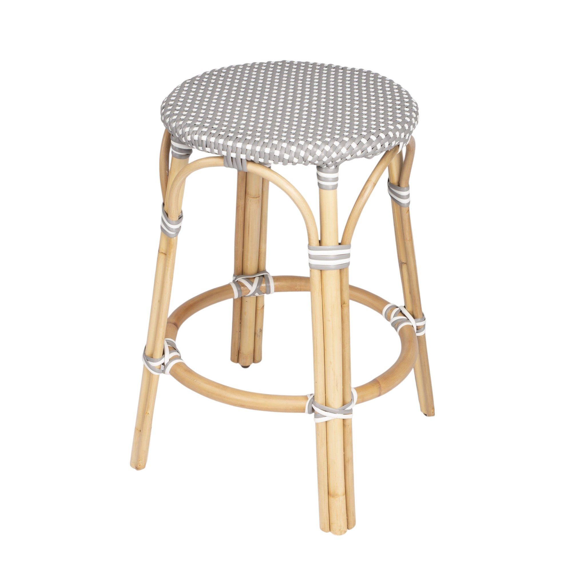 24" Natural Gray And Heavy Duty Plastic and Rattan Backless Counter Height Bar Chair - GreatEagleInc