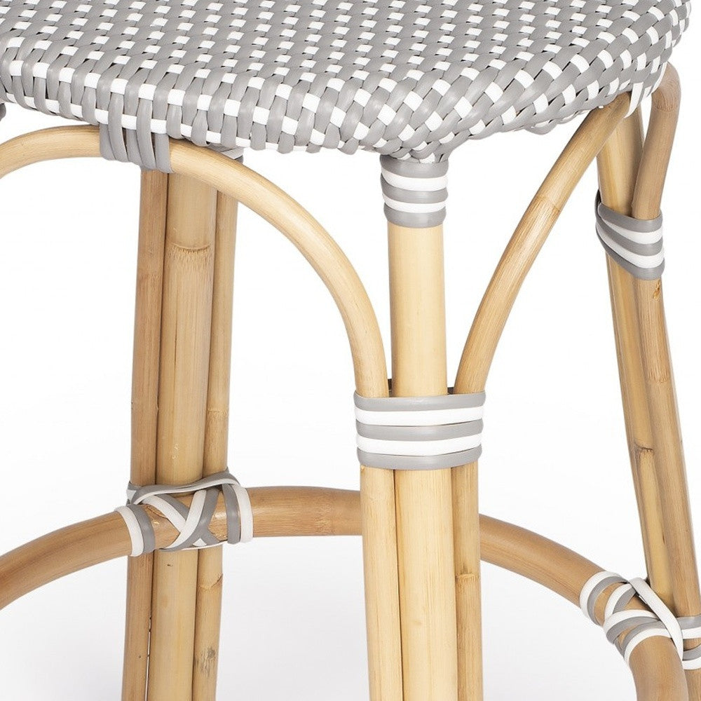 24" Natural Gray And Heavy Duty Plastic and Rattan Backless Counter Height Bar Chair - GreatEagleInc