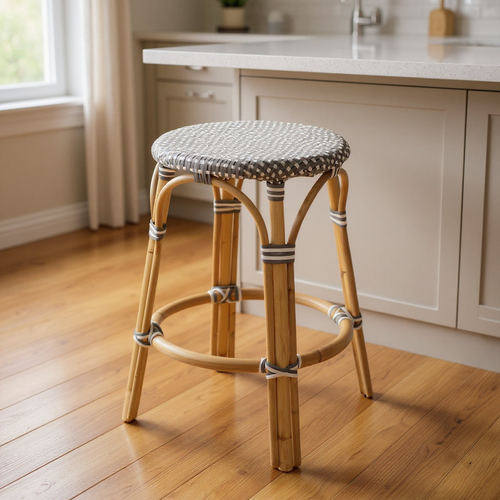 24" Natural Gray And Heavy Duty Plastic and Rattan Backless Counter Height Bar Chair - GreatEagleInc