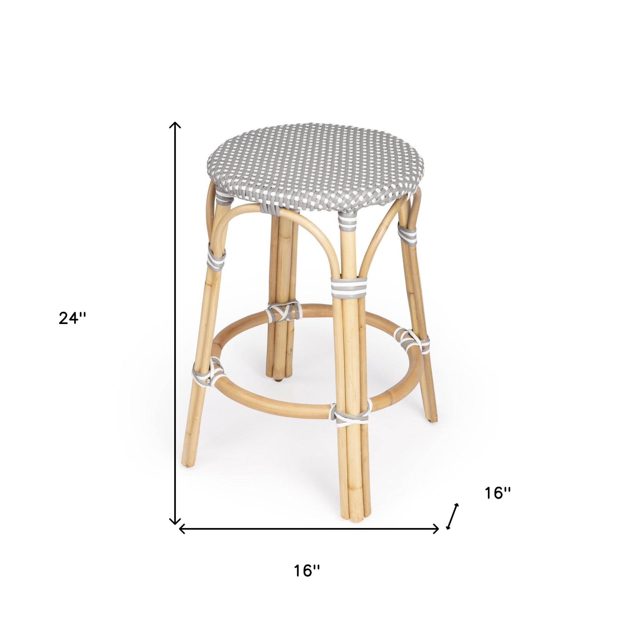 24" Natural Gray And Heavy Duty Plastic and Rattan Backless Counter Height Bar Chair - GreatEagleInc