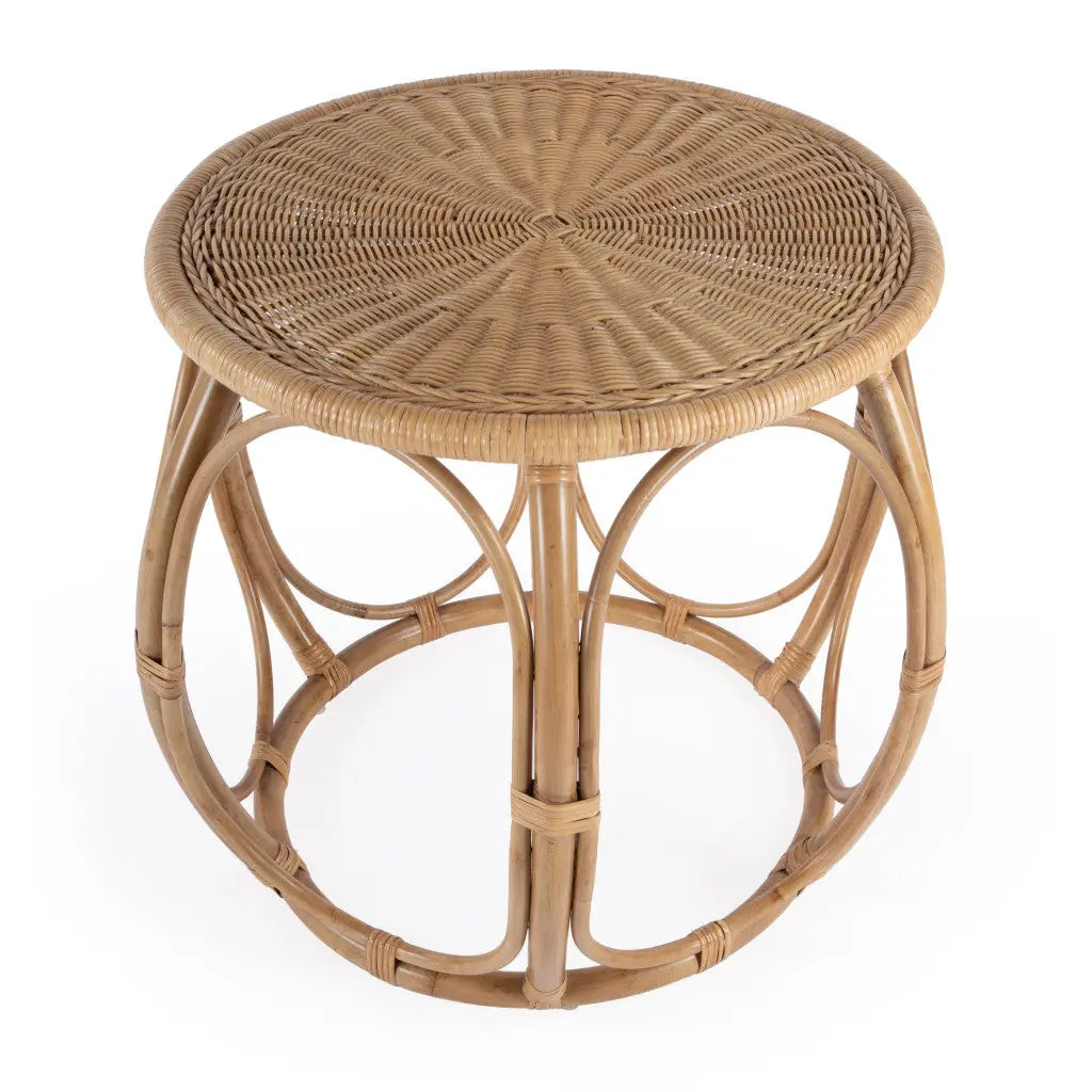 24" Natural Rattan Round Drum End Table - GreatEagleInc