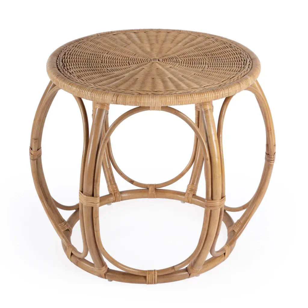 24" Natural Rattan Round Drum End Table - GreatEagleInc