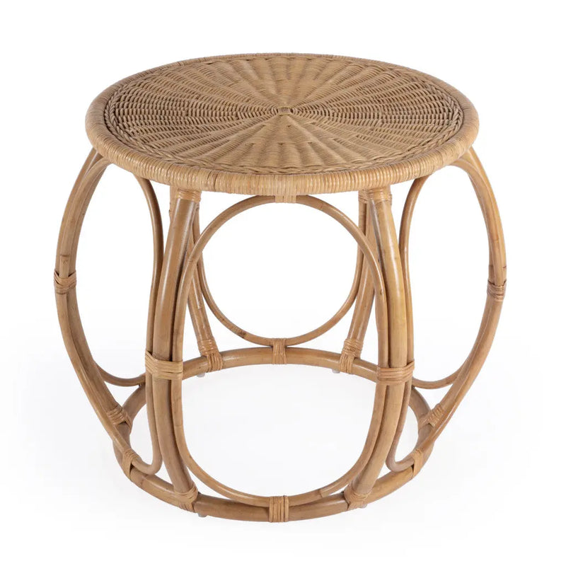 24" Natural Rattan Round Drum End Table - GreatEagleInc
