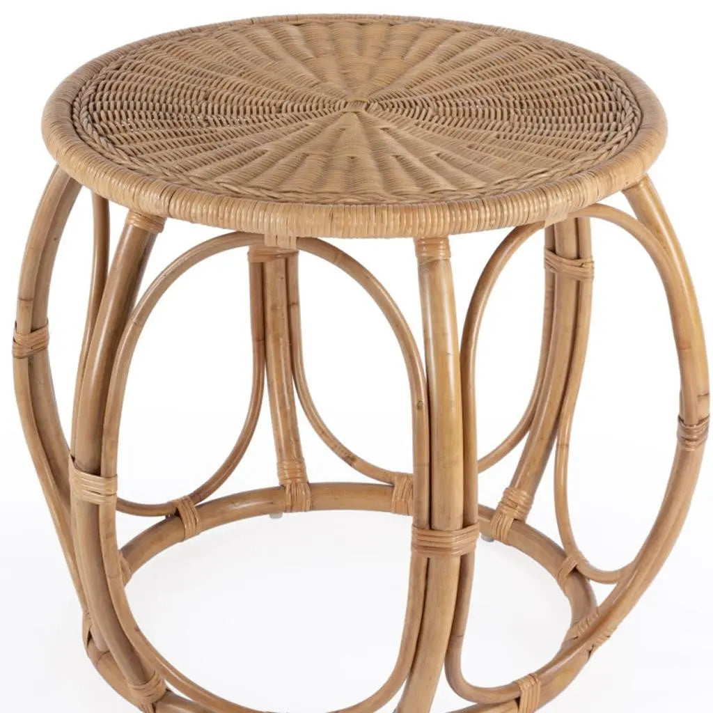 24" Natural Rattan Round Drum End Table - GreatEagleInc