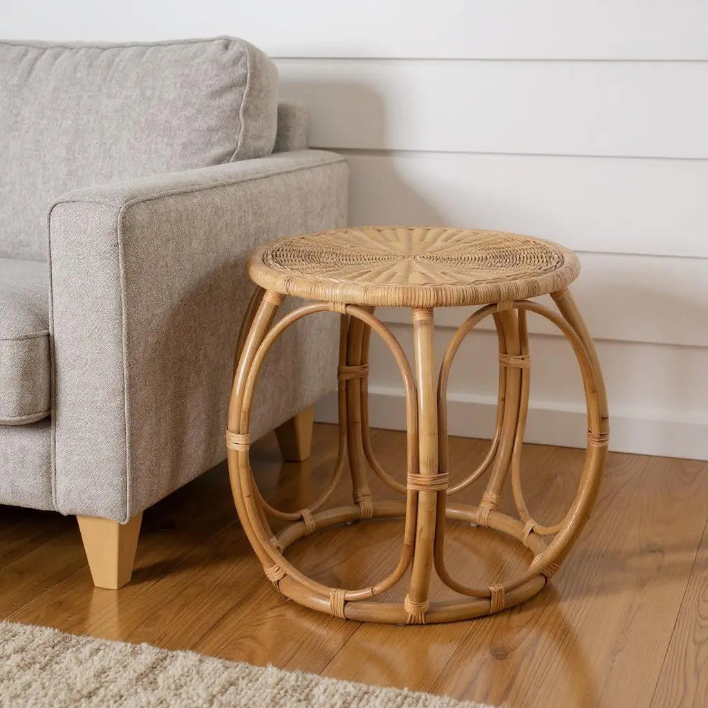 24" Natural Rattan Round Drum End Table - GreatEagleInc