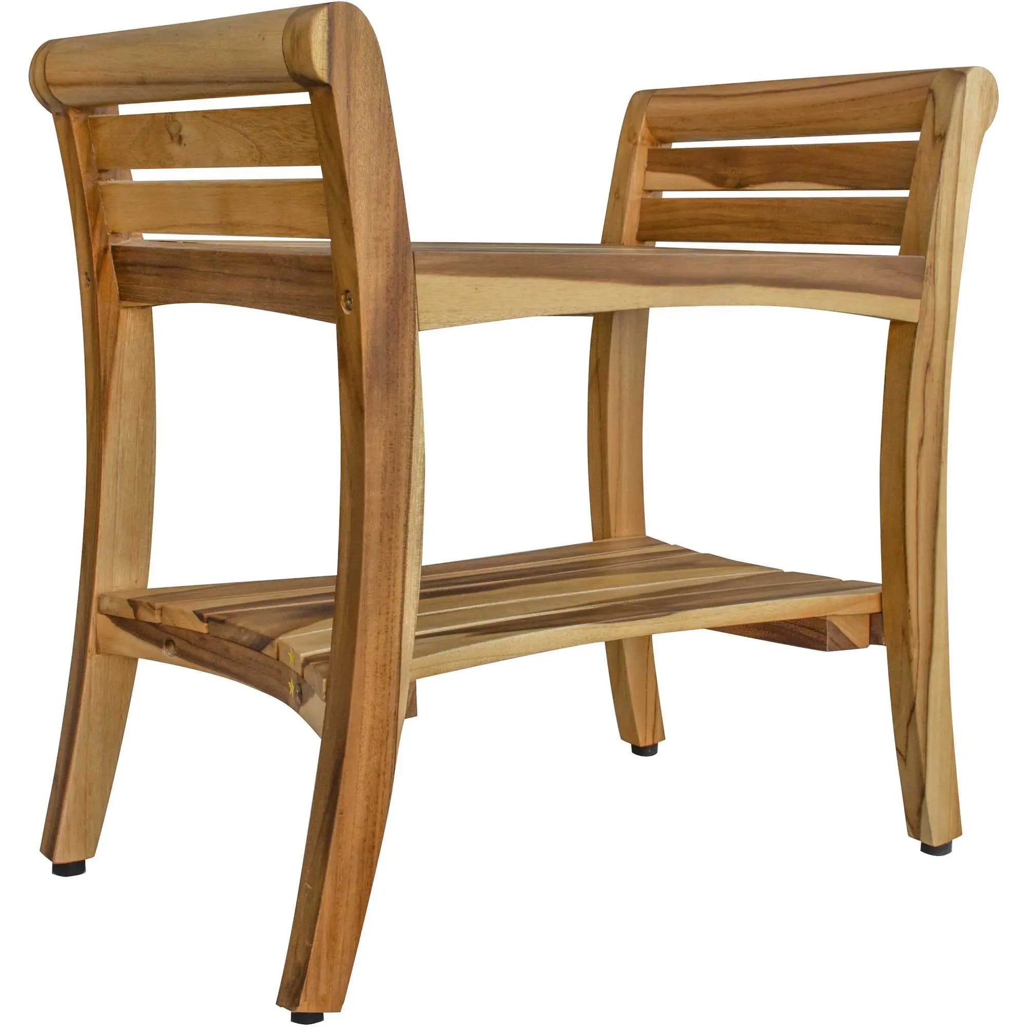 24" Natural Solid Teak Wood Shower Bench With Handles Homeroots Bed & Bath