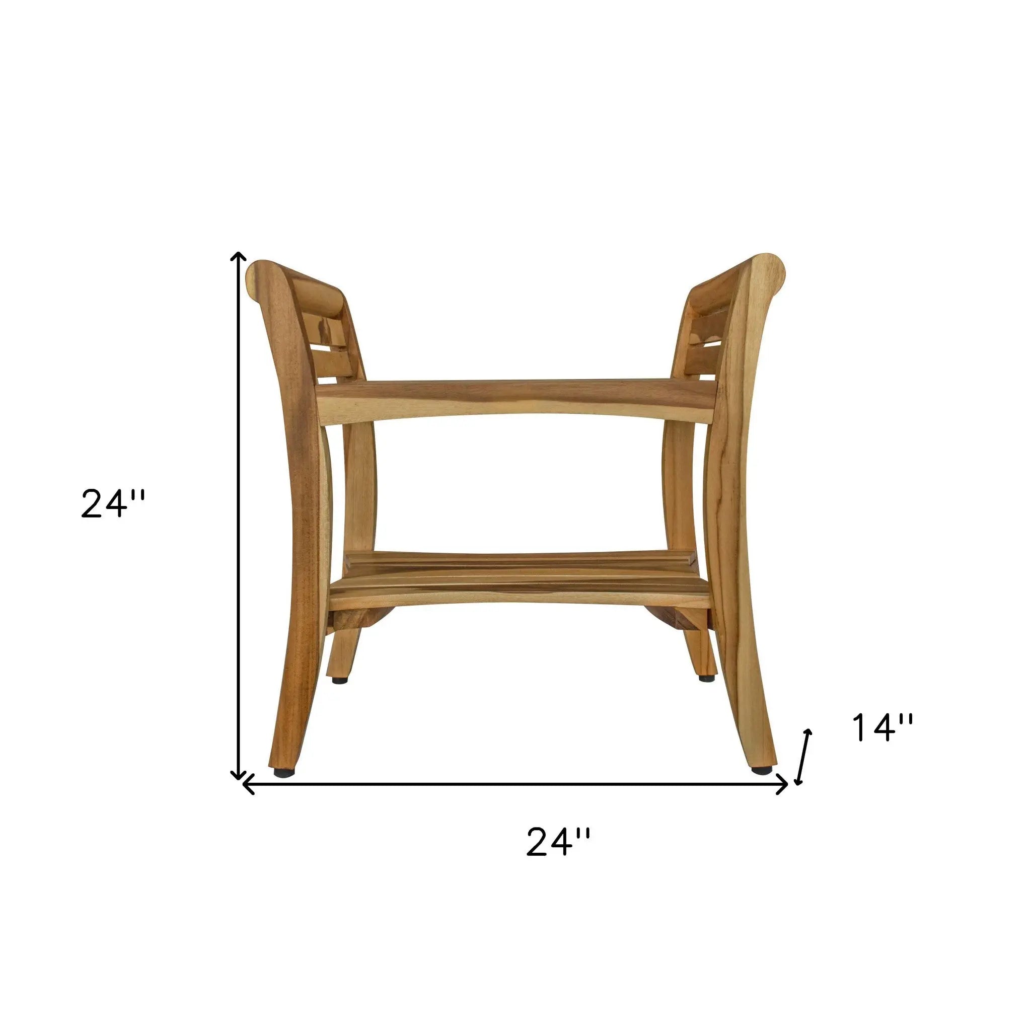 24" Natural Solid Teak Wood Shower Bench With Handles Homeroots Bed & Bath
