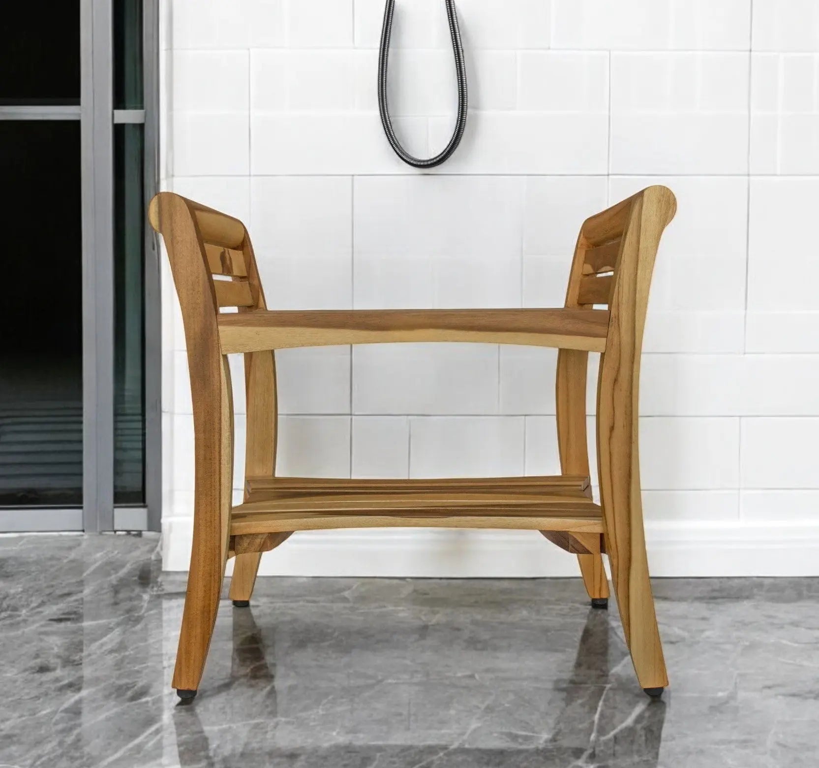 24" Natural Solid Teak Wood Shower Bench With Handles Homeroots Bed & Bath