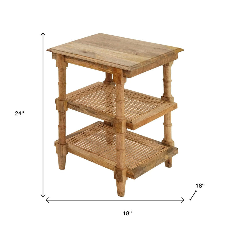 24" Natural Solid Wood End Table With Two Shelves Homeroots Living Room