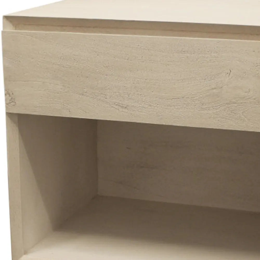 24" Natural Solid Wood Ribbed Texture One Drawer Nightstand Homeroots Bed & Bath