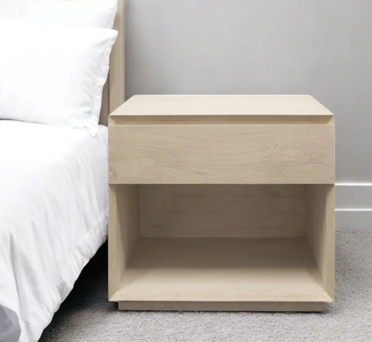 24" Natural Solid Wood Ribbed Texture One Drawer Nightstand Homeroots Bed & Bath